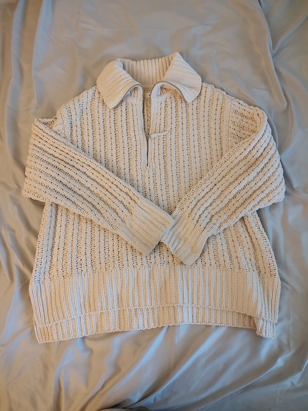 aerie Cream Knit Half-Zip Sweater